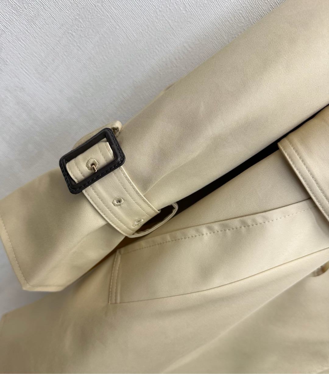 Beige Double-Breasted Cotton Trench Coat