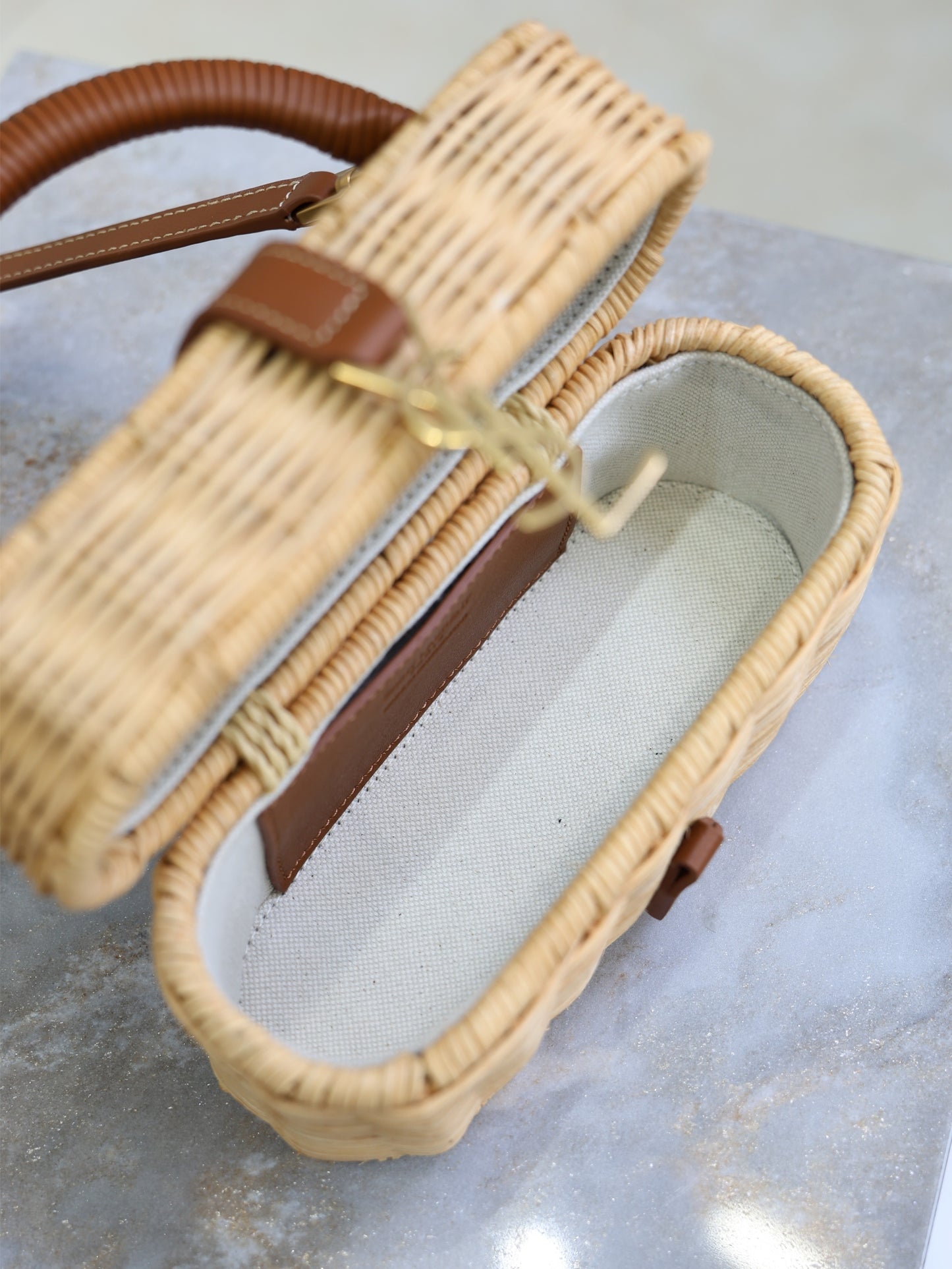 Saint Laurent YSL Vanity Bag in Raffia Wicker