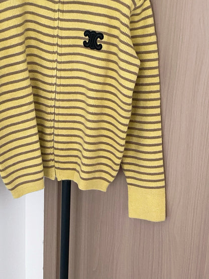 Striped Tricolor Cardigan Logo Embellished Stylish