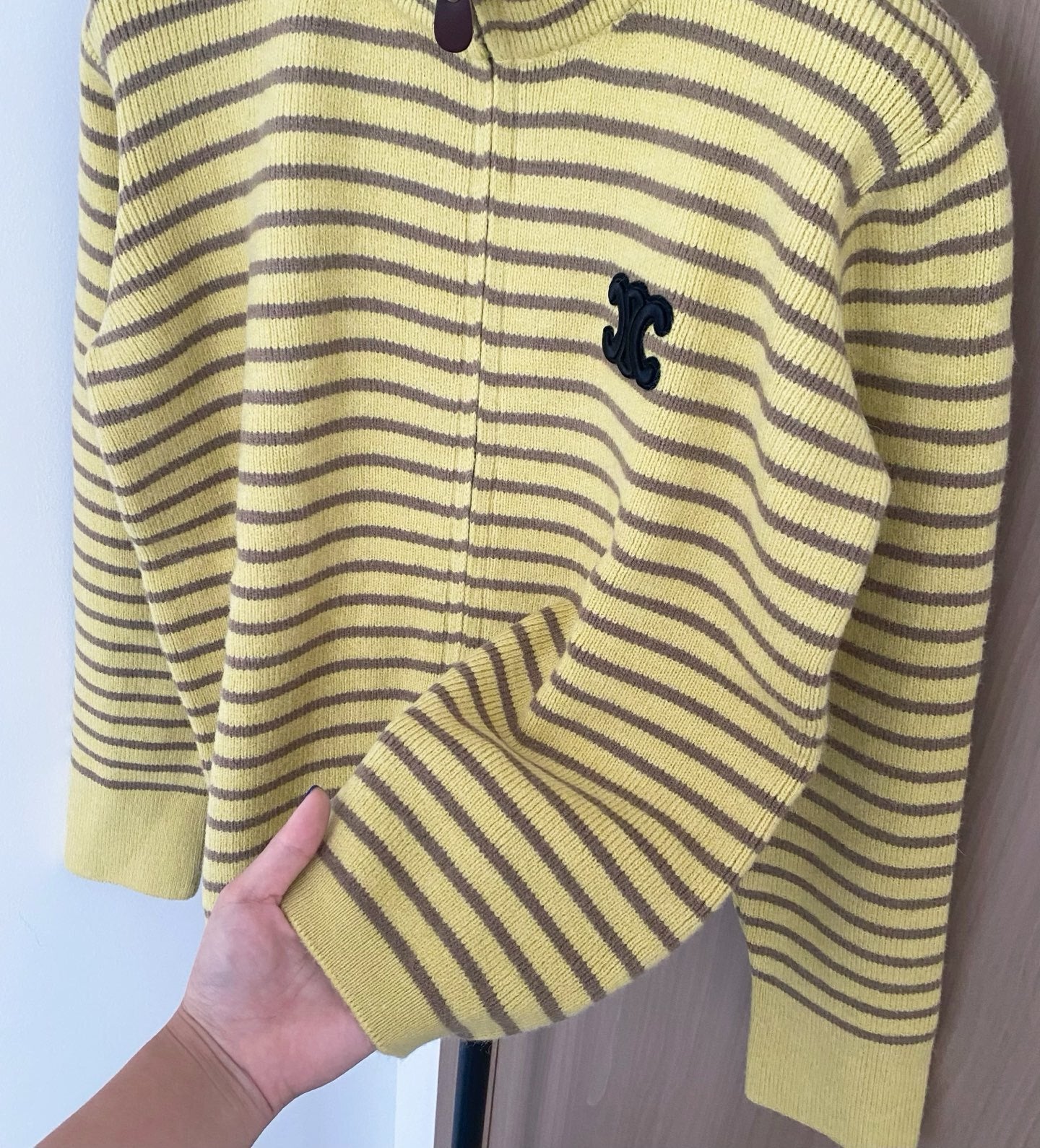 Striped Tricolor Cardigan Logo Embellished Stylish