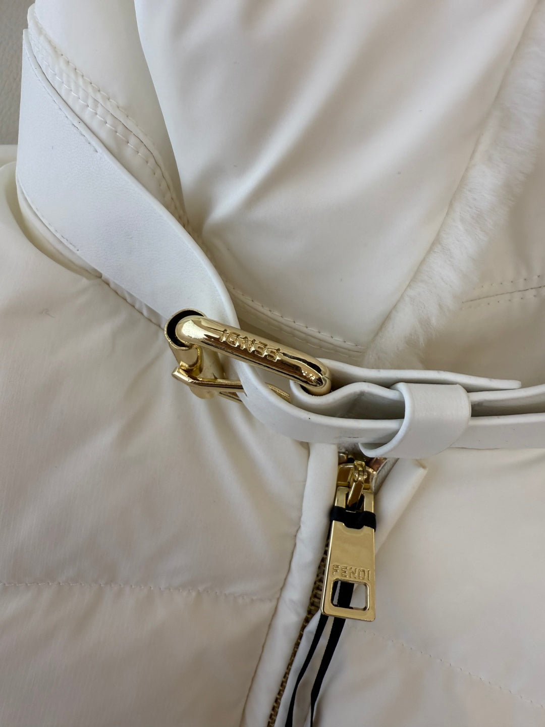 White Puffer Jacket with Luxurious Fur Collar