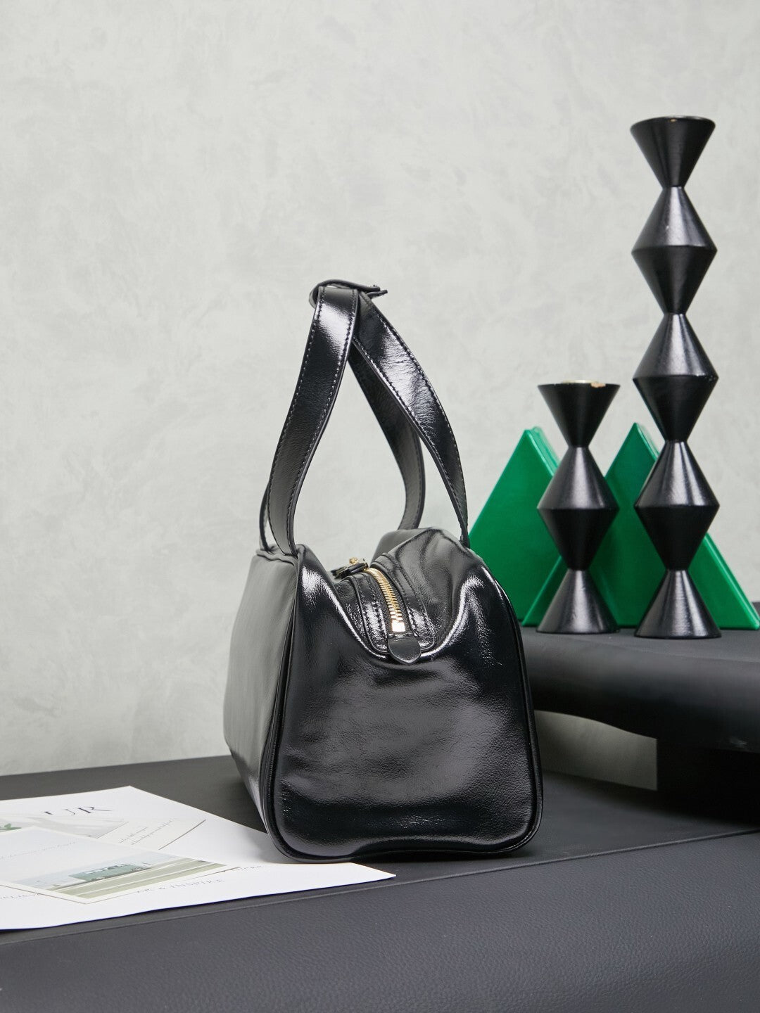 Women’s Black Leather Top-Handle Bag