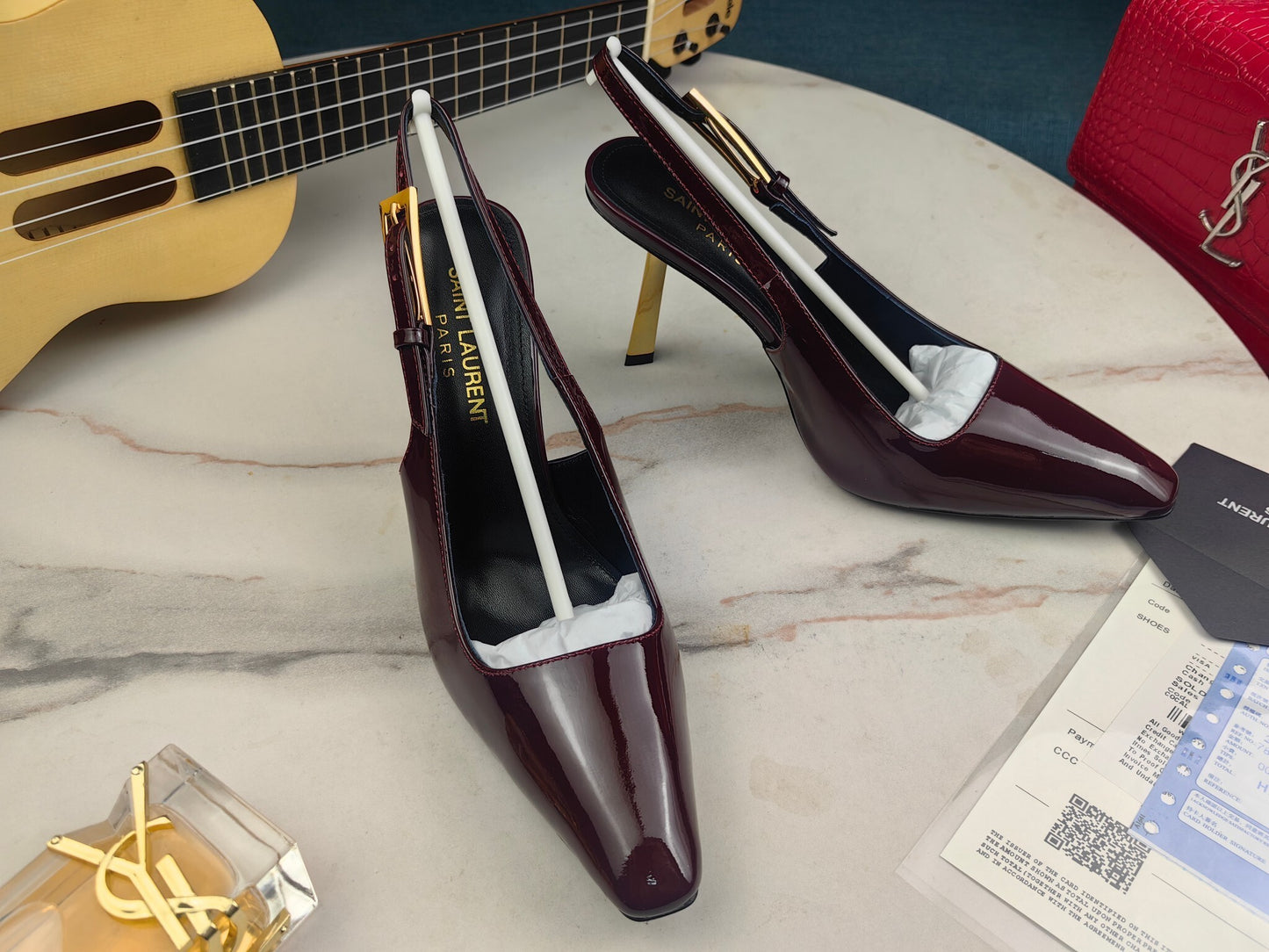 W144 Saint Laurent Stiletto Heel Electroplated Open Back Shoes