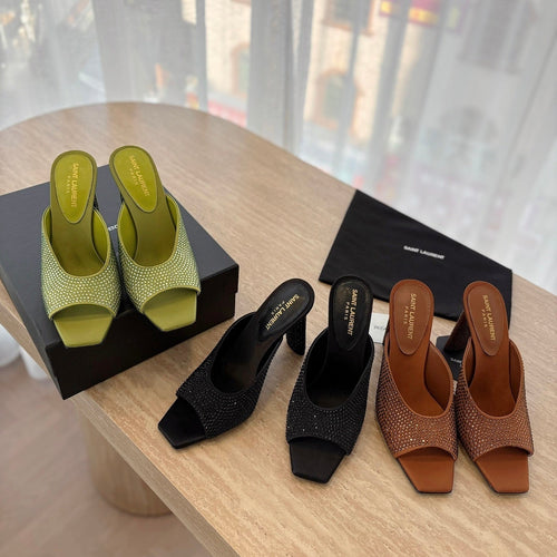 Saint Laurent 25SS Full-Diamond High Heel Sandals