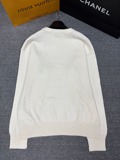 Winter Knit Crew Neck Pullover Heart & Letter A Jacquard