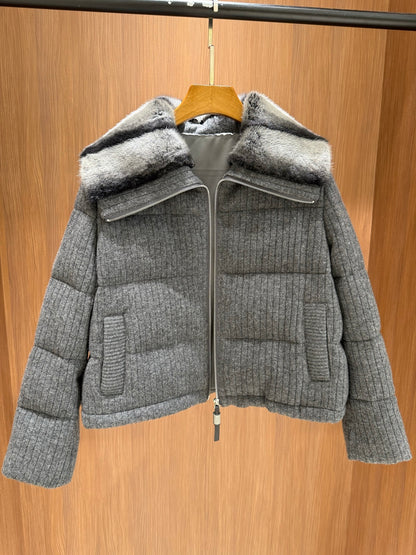 BC Mink-Collar Cashmere Knit Down Jacket