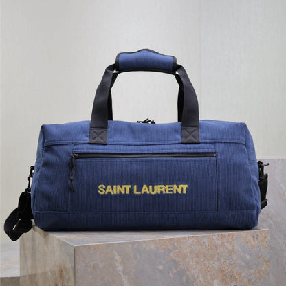 Saint Laurent Nuxx Logo-Embroidered Corduroy Duffle Bag