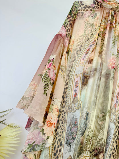 High-Neck Ruffled Batwing Sleeve Loose Long Dress