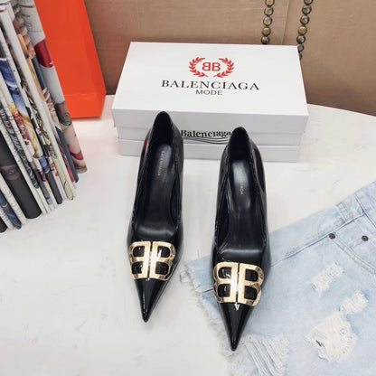 Balenciaga Pointed-Toe Double B Buckle Heels – Patent Leather