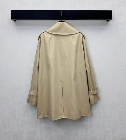 Beige Double-Breasted Cotton Trench Coat