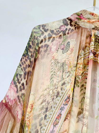 High-Neck Ruffled Batwing Sleeve Loose Long Dress