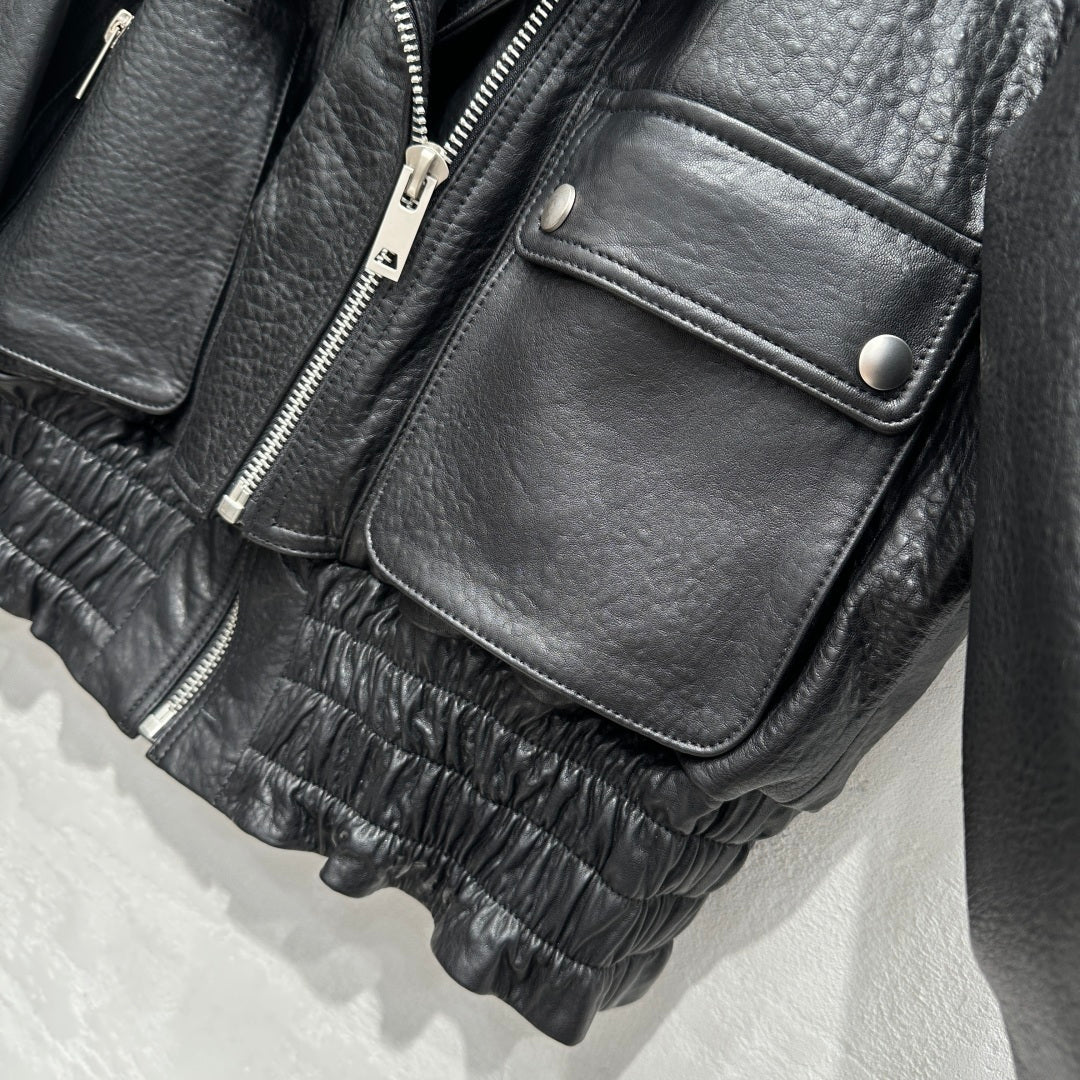 Early Spring Punk Bubble Leather Lambskin Motorcycle Jacket