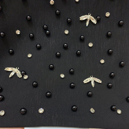 Ostrich Feather Trim Beaded Bee Suit Jacket Double-Breasted