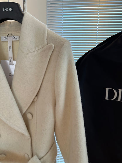 DIO Elegant Cashmere Wool Coat with Fox Fur Trim