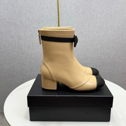 CHANEL 2025 Sheepskin Crystal-Lined Boots