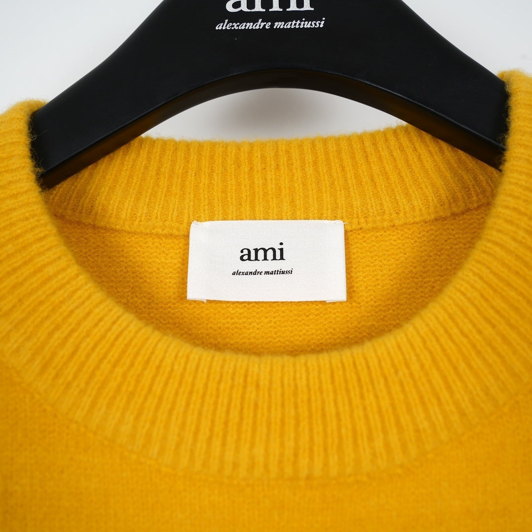 Ami Alpaca Wool White Heart Crewneck Sweater Unisex