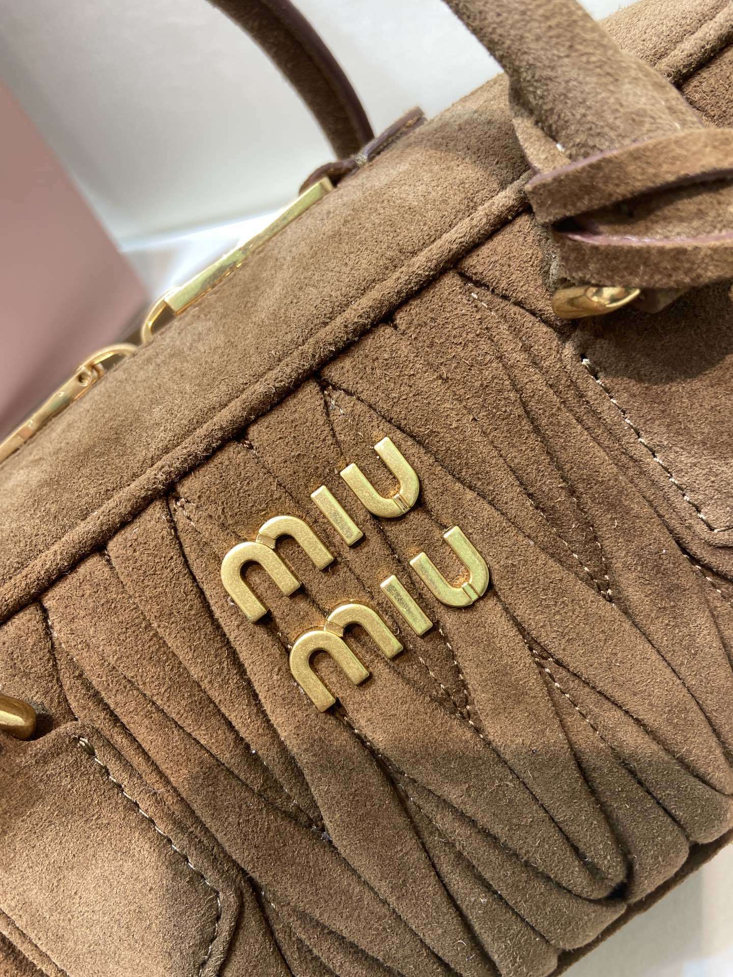 Miu Miu Arcadie Matelassé Suede Top Handle Bag