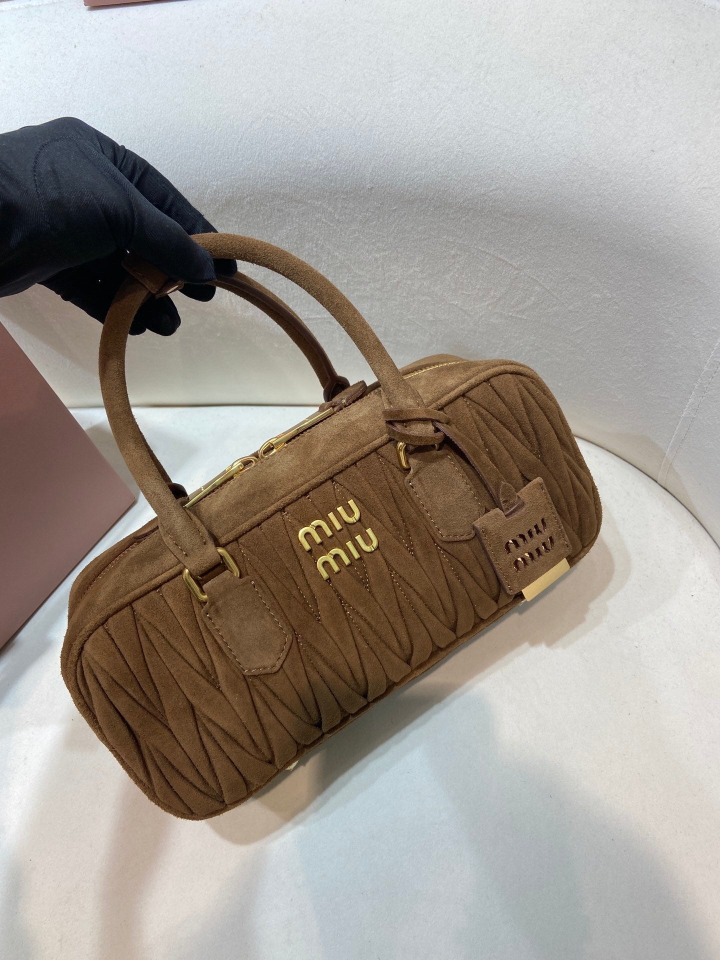 Miu Miu Arcadie Matelassé Suede Top Handle Bag