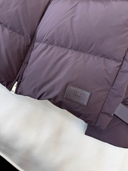 Chocolate Down Jacket with Fur Trim