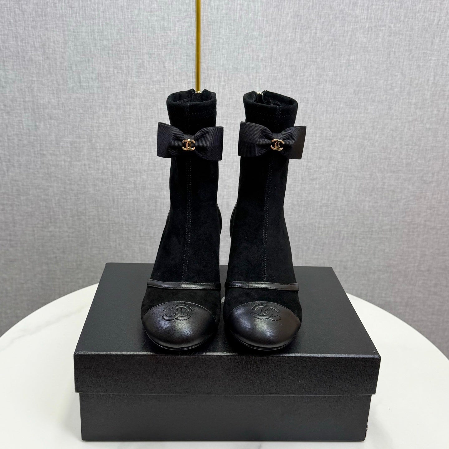 CHANEL 2025 Sheepskin Crystal-Lined Boots