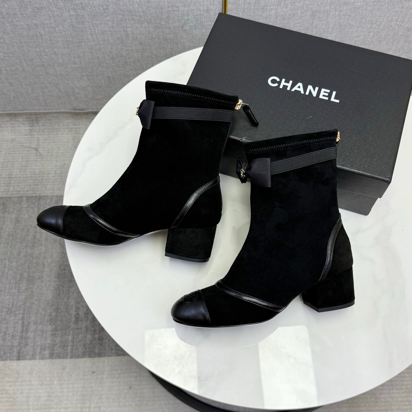 CHANEL 2025 Sheepskin Crystal-Lined Boots