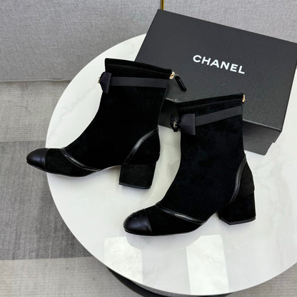 CHANEL 2025 Sheepskin Crystal-Lined Boots