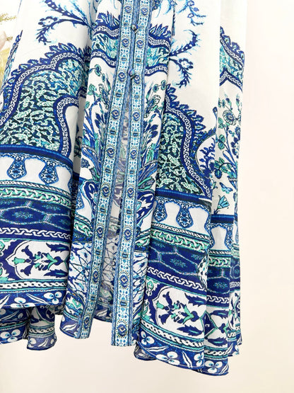 Autumn/Winter Silk Printed V-Neck Long Dress