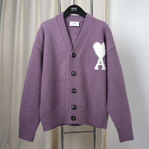 Ami Alpaca Wool White Heart Cardigan Unisex Loose Fit