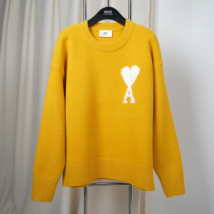 Ami Alpaca Wool White Heart Crewneck Sweater Unisex
