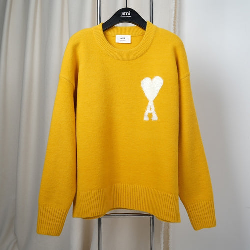 Ami Alpaca Wool White Heart Crewneck Sweater Unisex