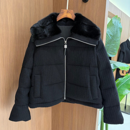 BC Mink Collar Cashmere Knit White Goose Down Jacket