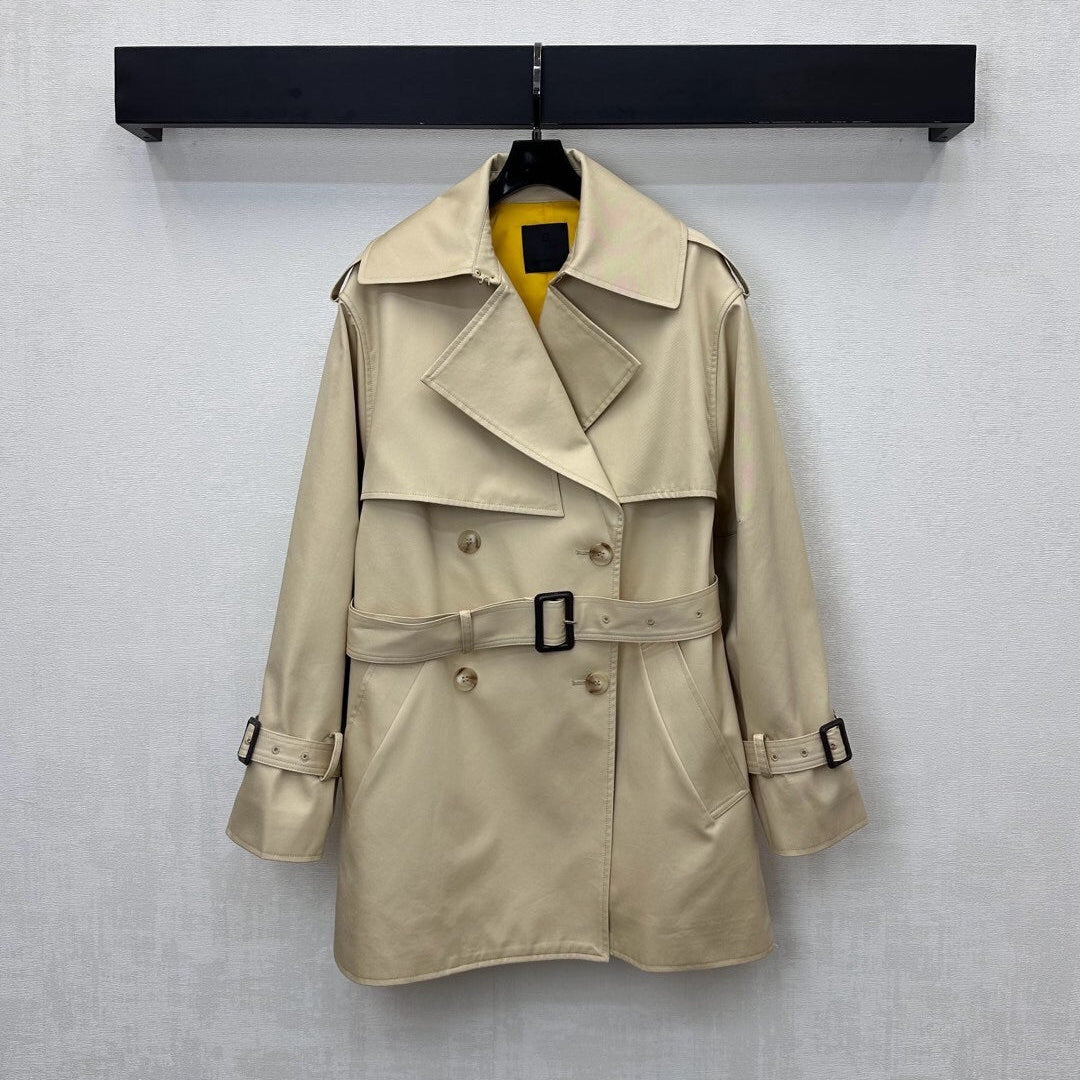 Beige Double-Breasted Cotton Trench Coat