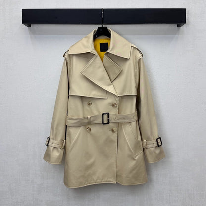 Beige Double-Breasted Cotton Trench Coat