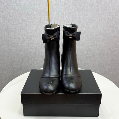 CHANEL 2025 Sheepskin Crystal-Lined Boots