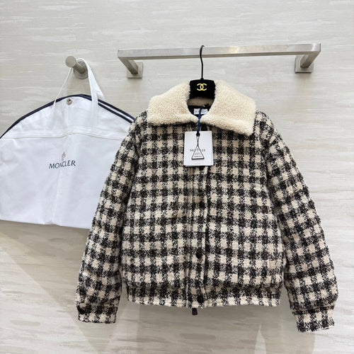 Black & White Checkered Tweed Bomber Jacket