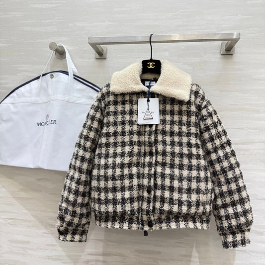 Black & White Checkered Tweed Bomber Jacket