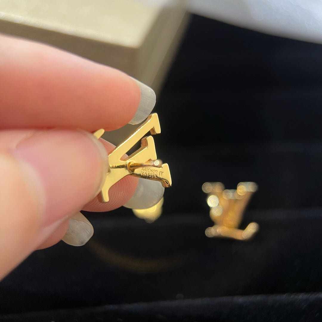 Lv Logo Gold Stud Earrings