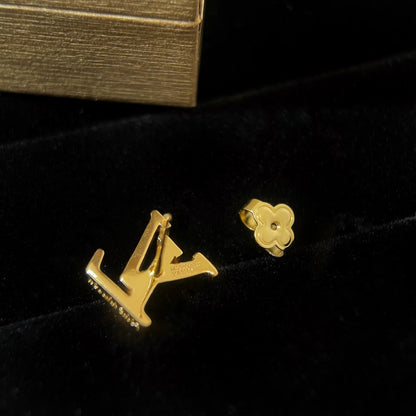 Lv Logo Gold Stud Earrings