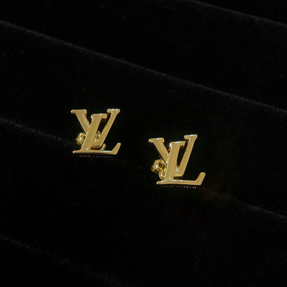 Lv Logo Gold Stud Earrings