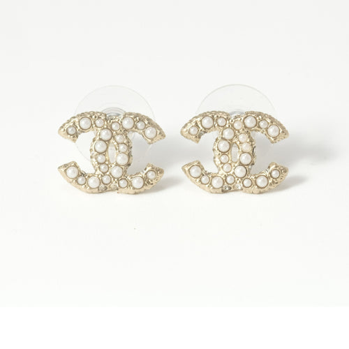 Double C Mop Gold Stud Earrings