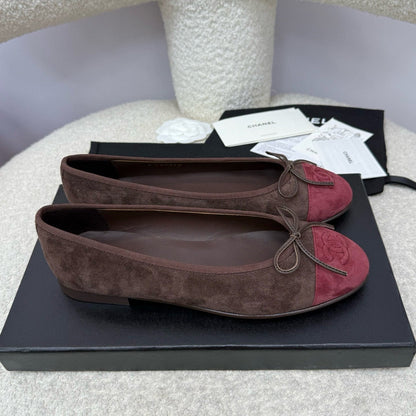 CC 25A Ballet Flat Chocolate Dark Red Suede