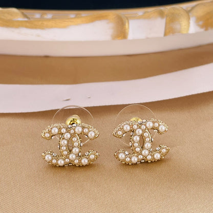 Double C Mop Gold Stud Earrings