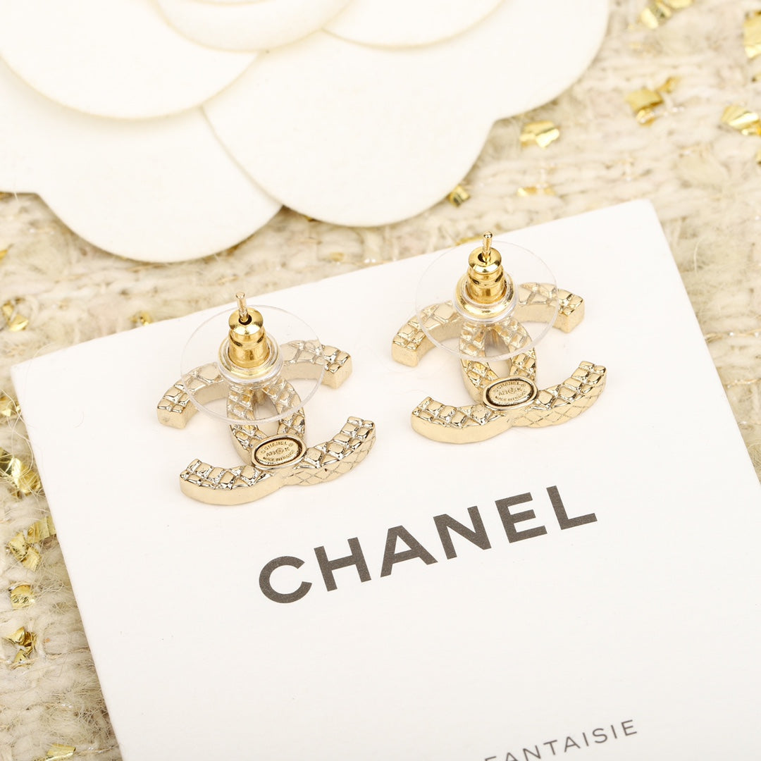 Double C Half Diamonds Gold Earrings