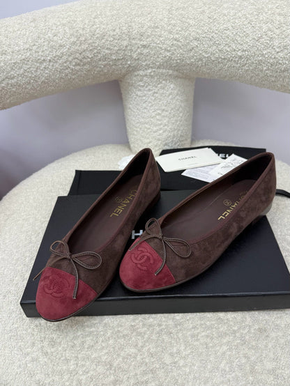 CC 25A Ballet Flat Chocolate Dark Red Suede