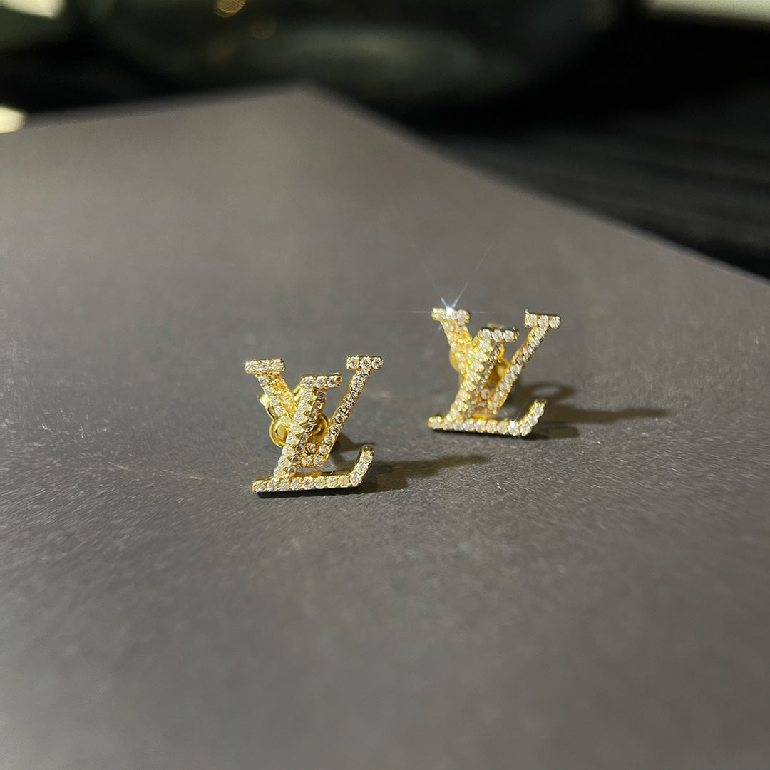 LV Logo Diamond Stud Earrings