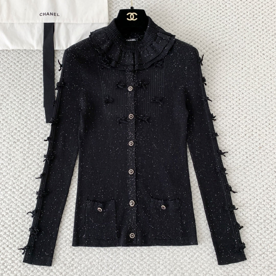 CHANE Silver Bow Knit Cardigan