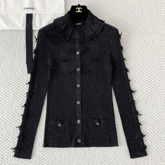 CHANE Silver Bow Knit Cardigan