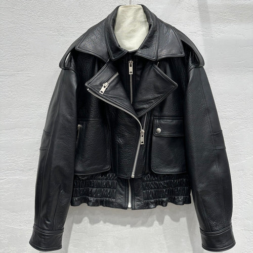Early Spring Punk Bubble Leather Lambskin Motorcycle Jacket