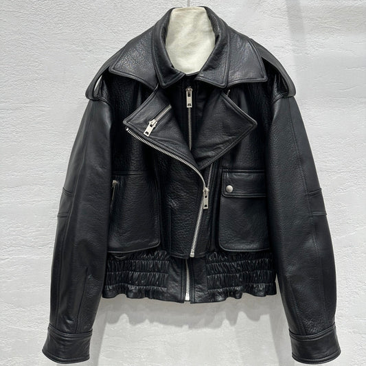 Early Spring Punk Bubble Leather Lambskin Motorcycle Jacket