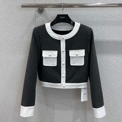 French Heiress Color-Blocked Jacket Wool & Leather